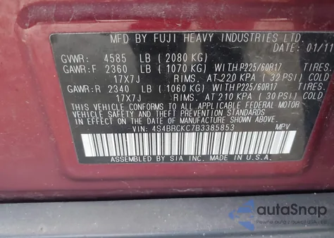 2011 Subaru Outback 2.5I Limited z USA, uszkodzony, nr VIN 4S4BRCKC7B3385853